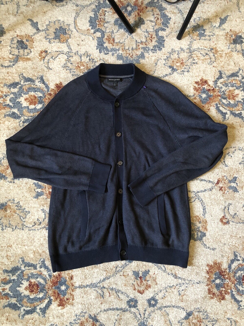 Banana Republic Mens Sweater Size L Cotton Blue Cardigan